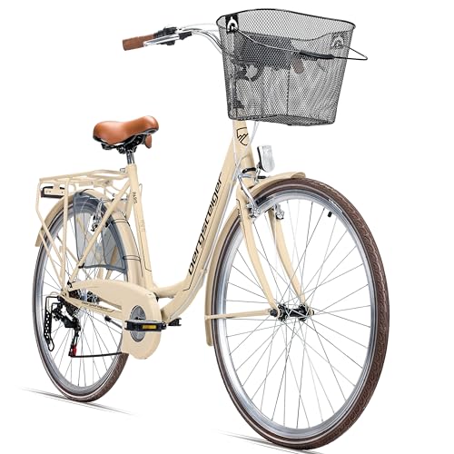 Bergsteiger Paris 26,28 Zoll Damenfahrrad, ab 140 cm, Korb, Fahrrad-Licht,...