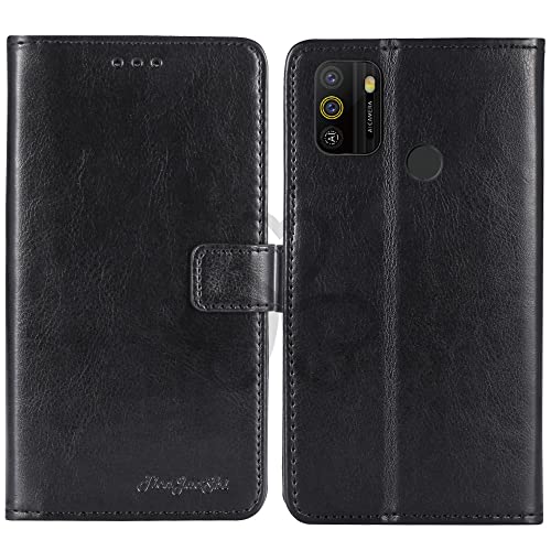 TienJueShi Noir Flip Retro Support à Rabat Cuir Housse Coque pour Logicom Solar 6.517 inch Étui Cas Couverture Protecteur Case Portefeuille Cover