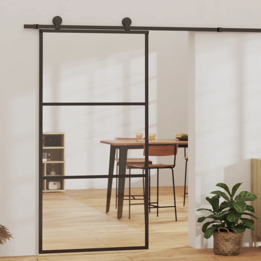 vidaXL Puerta Corredera con Herrajes Entrada Corrediza Deslizante Hogar Cuarto de Baño Salón Sala de Estar Habitación ESG Vidrio y Aluminio 102x205 cm