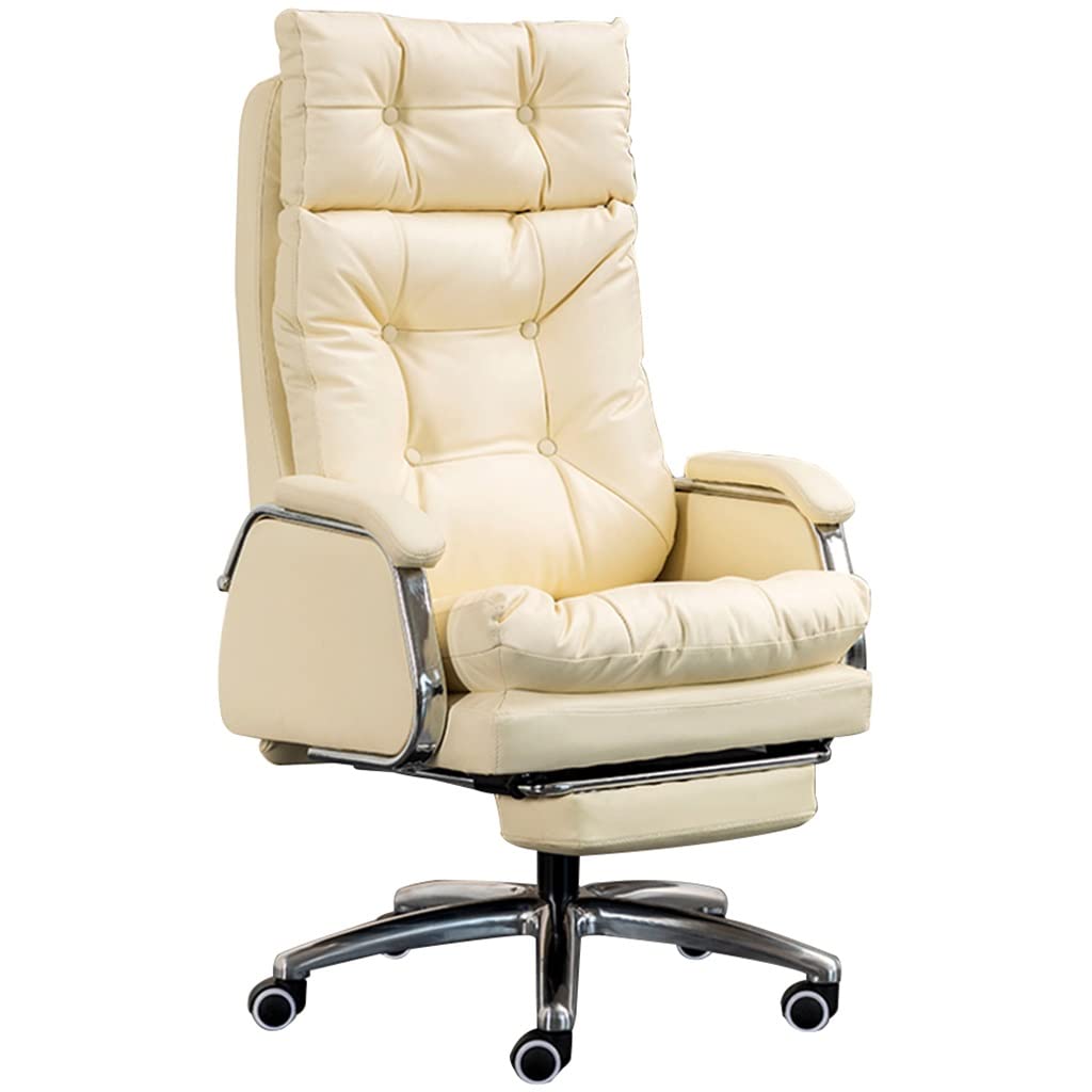 HTTGDGDH Adjustable 155° Nap Reclining Executive Office Chair With Footrest Soft Ions Supports Up To 330.7Lbs Ergonomic Design Amber Color For Comfort,Milky White-115-121x52cm