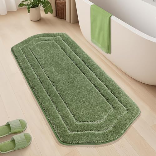 COSY HOMEER Bathroom Rugs Mat 24”x60” Absorbent Non-Slip Bath Mat, Plush Shaggy Bathroom Runner, Machine Washable Large Soft Bath Mats for Bath Floor,Tub and Shower,Green Green 2' x 5' (Oval