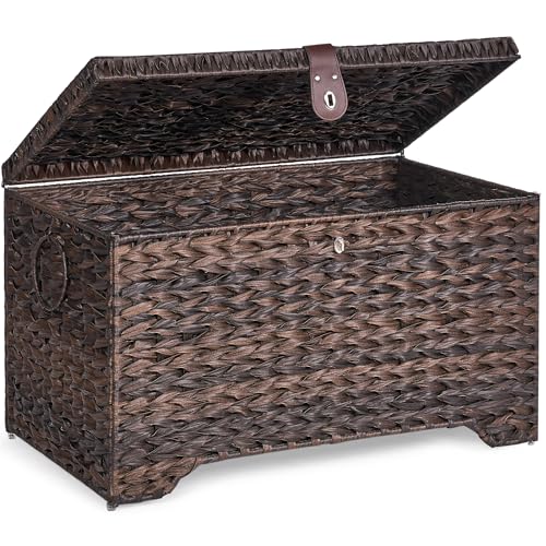 165L Handwoven Wicker Storage Basket with Lid, Large Storage Trunk