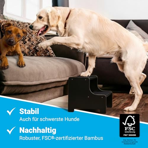 AMAZINGs Hundetreppe für kleine, mittlere und schwere Hunde, Katzen. 3 Stufen | Haustiertreppe, Junge und alte Katzen | 40 cm hoch für Sofa, Bett | Gelenkschonender Ersatz zu Hunderampe | schwarz