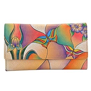 Anna by Anuschka Hand Painted Women’s Genuine Leather Ladies Checkbook Clutch Wallet