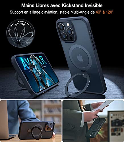 Coque iPhone 14 Pro Max aimantée avec support coque translucide noire