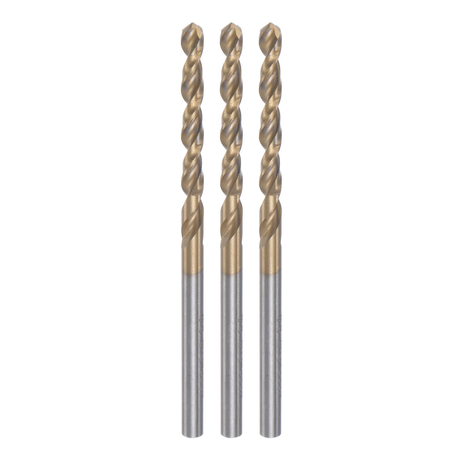sourcing map 3pcs Twist Drill Bits 3mm Titanium Coated (HSS-E) M42 High Speed Steel 8% Cobalt Straight Shank for Stainless Steel Aluminum Alloy Metal