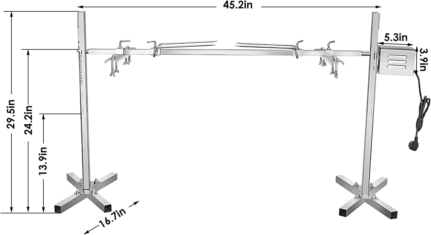 Aomdom Asador Giratorio Eléctrico para Barbacoa - Brocheta de 130cm Con Motor 70 kg, Altura Regulable - Plancha para Cochinillo y Pollo
