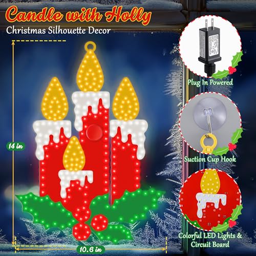Bougie de Noël à LED grande taille 303 micro lampes et houx - 3