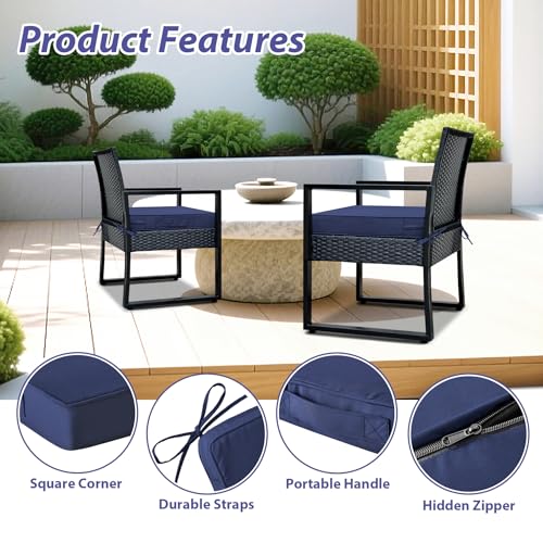 IPYNBAP Outdoor Chair Cushions Set of 4 -Waterproof Outdoor Seat Cushions for Patio Furniture, Patio Chair Cushion with Handle and Ties, Square Out Door Chair Pads,19" x 19" x 3", Navy Blue - image 5