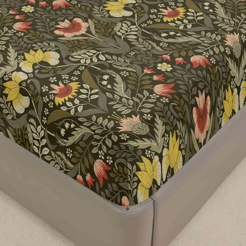 Surwin Spannbettlaken 80x200, Elegant Blumen Elastisch Bettlaken, Weiche Spannbetttuch Mikrofaser Spannleintuch, 30cm Steghöhe, Vintage Grün Motiv