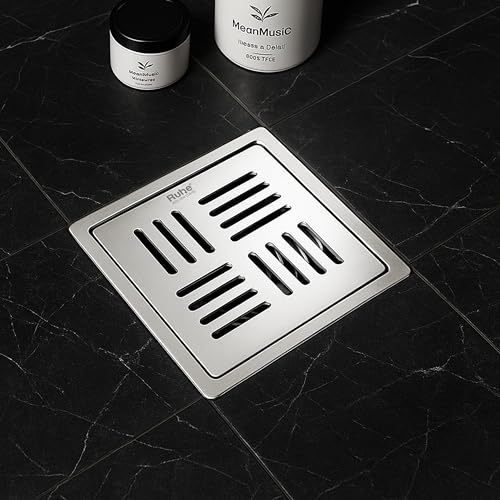 Image of Ruhe Ruby Exclusive Square Flat Cut Floor Drain | 304-Grade Stainless Steel Drain Jali | 6 x 6 inches | Floor Drainer with Cockroach Trap /Jali