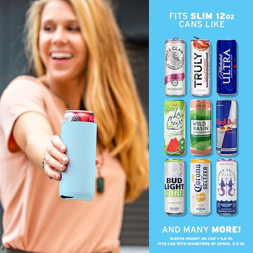 Image of Slim Can Cooler Sleeves (14-Pack) Soft Insulated Slim Can Coolers for White Claw Seltzer & Slim Beer - HTV Blanks for Vinyl Projects - Skinny Can Koolies Bulk - Tall Can Koolie - Can Cozy for Slim Can