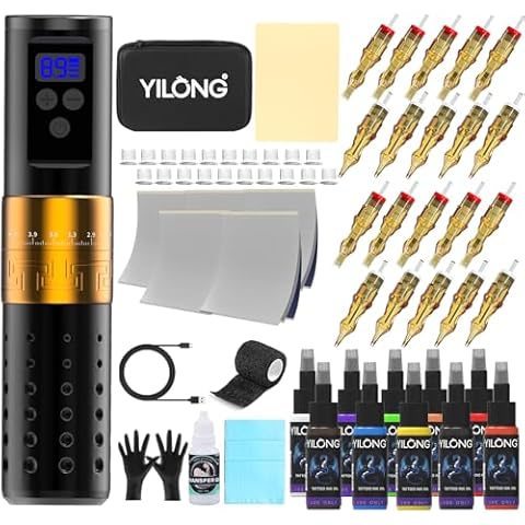 Tattoo Gun Kit - Wireless Tattoo Pen Machine 2.7-4.5MM Strokes Length,Rotary Tattoo Machines with 1300mAh Tattoo Power Supply, Tattoo Kit Supplies for Beginners and Professionals Complete Set Cover