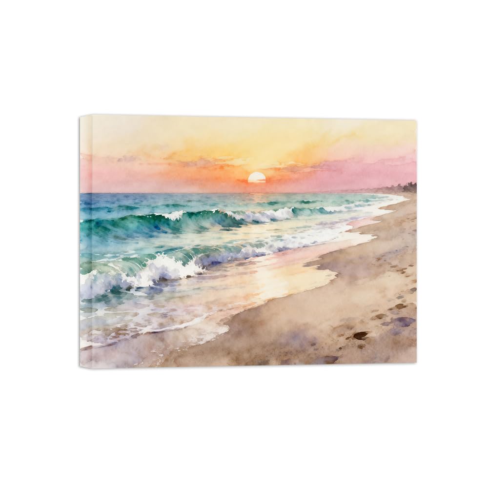 OZPWBVY Beach Wave Sunset Landscape Canvas Prints Ready to Hang 70x90cm Wrapped Canvas