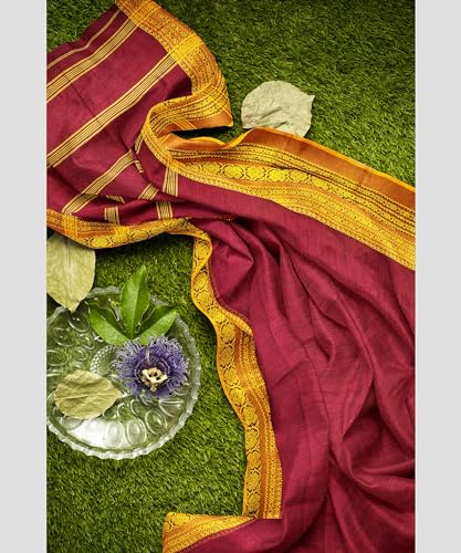 Image of eC ESHA'S COLLECTION Women's Cotton Blend Begumpuri Handloom Saree With Unstitched Running Blouse Piece