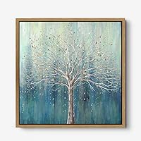 Framed Canvas Wall Art Gold Trees and Colorful Landscape Canvas Prints Home Artwork Decoration for Living Room,Bedroom - 16x16 inches