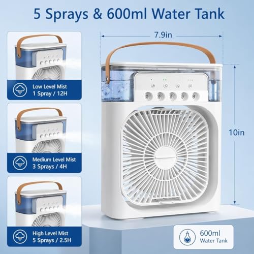 Image of Mini Cooler for Room Cooling AC Portable Mini Fan Artic Cooler with 7 Colors LED Light 1 /2 /3 H Timer 3 Wind Speeds and 3 Spray Modes for Office Home & Shop (Green)