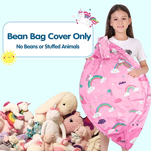 Lukeight Unicorns Stuffed Animal Storage Bean Bag Chair For Kids And Adults, Unicorns Rainbow Bean Bag Stuffed Animal Storage, Pink Kids Bean Bag Chair Cover Unicorns Gifts For Girls, (No Beans) Large #TOP1