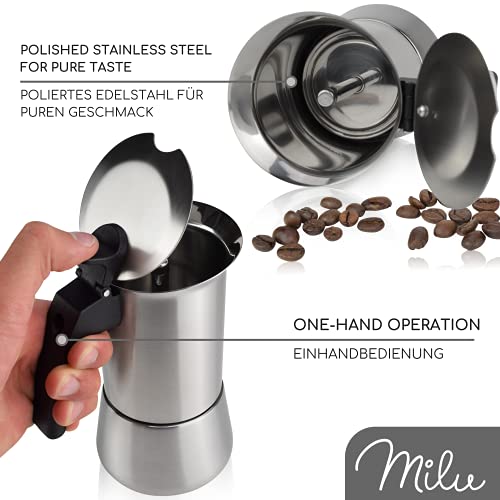 Milu Cafetera Italiana (2 Tazas sin inducción) | 2, 4, 6, 9 Tazas | Cafetera Moka de Acero Inox, Expresso Maker - Set… - Imagen 5