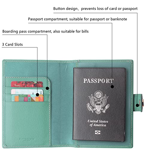 Image of Genuine Leather Passport Case, RFID Passport Cover with Credit Card Holder for Women and Men Family ID Travel