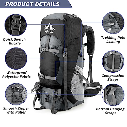 Image of Night Cat Hiking Backpacks 70L Camping Backpacking Packs for Men Women Lightweight Outdoor for Mountaineering Traveling, No Internal Frame