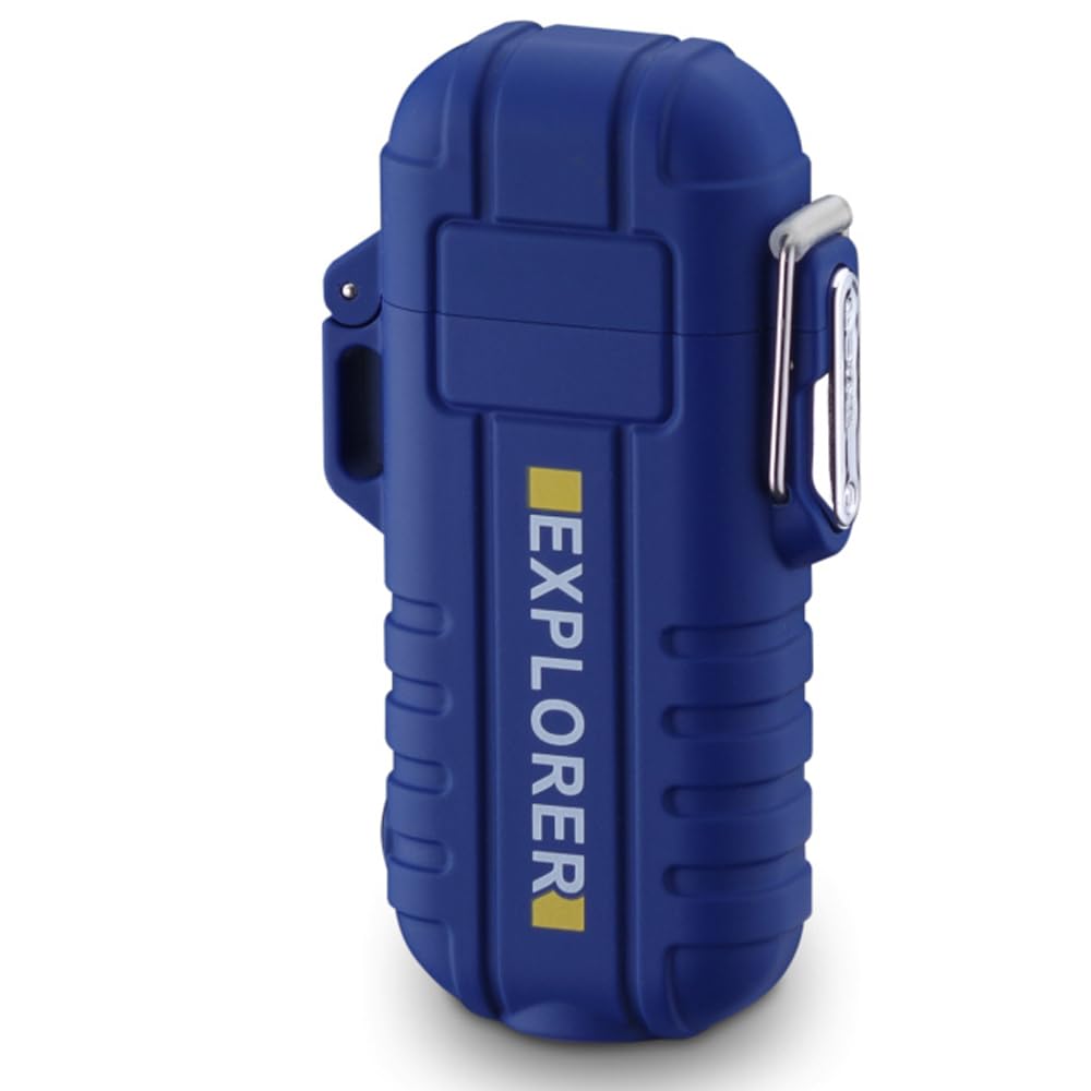 Plasma Electric Dual Arc USB Rechargeable Flameless Lighter Waterproof Windproof with Flashlight (Blue)