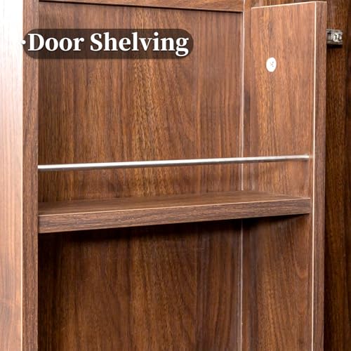 Image of 22 in Deep Kitchen Pantry Storage Cabinet with Doors and Shelves Walnut | Tall, Large Cupboard for Food