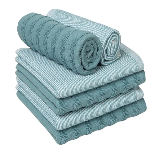 Image of Bumble Premium Dish Cloths 13 inchx13 inch (6 Pack) | 100% Natural Ring Spun Cotton | 400 GSM | Highly Absorbent & Soft |Yarn Dyed & Solid Dyed Terry Dish Cloth Set - Aqua