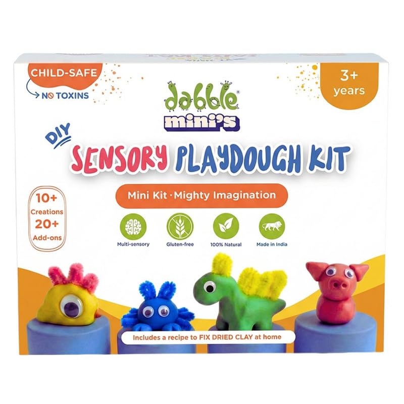Image of dabble mini's Sensory Playdough Kit - Non-Toxic Playdough Set | 100% Natural | Taste-Safe | Gluten-Free | Creative Skill-Building | Art & Craft Kit | Birthday Gift for Kids 3+ Years