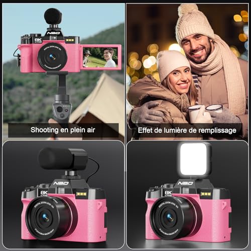 NBD Appareil Photo 8K 64MP, Autofocus, Zoom Numérique 16X, Rose – vue 5