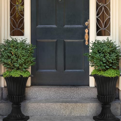 Worth-Garden-2-Pack-30-Tall-Large-Urn-Planter-Round-Classic-Plastic-Flower-Pots-Black-Traditional-Imitation-Stone-Plant-Pot-with-Drain-Hole-Indoor-Outdoor-Front-Porch-Patio-Deck-Decoration-Pot Worth Garden 2 Pack 30 Tall Large Urn Planter Round Classic Plastic Flower Pots Black Traditional Imitation Stone Plant Pot with Drain Hole Indoor Outdoor Front Porch Patio Deck Decoration Pot