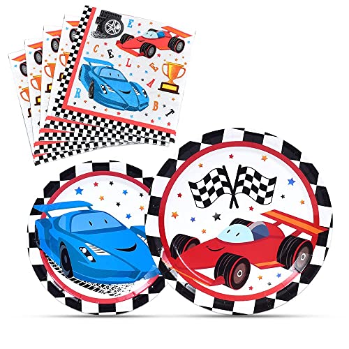 WERNNSAI Race Car Party Supplies - 48PCS Checked Racing Party Plates Napkins Disposable Tableware Set Race Car Birthday Decorations for Boys Birthday Baby Shower Decorations Serves 16 Guests