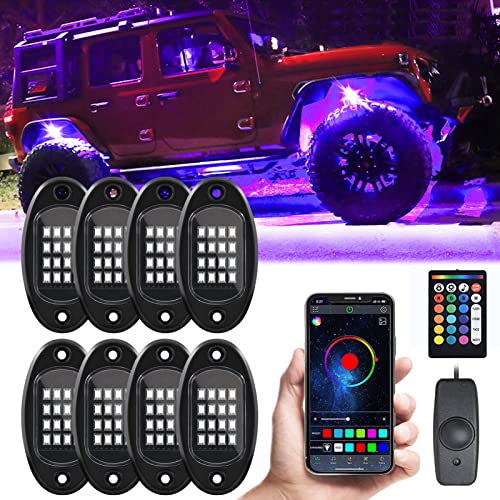 ロックライト アプリ制御 防水 ATV UTV 車用 Amazon | Snsowed LED ロックライト 8個 マルチカラー LEDライト 防水