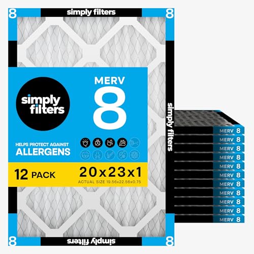 Simply 20x23x1 Air Filter Merv 8 12 Pack For Home AC Furnace & HVAC (Actual Size: 19.56x22.56x0.75) DUST Pet & Allergy Control