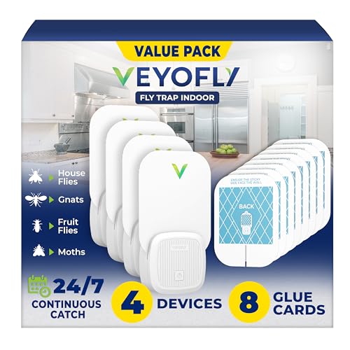 VEYOFLY Fruit Fly Traps for Indoors (4 Device + 8 Refills) Gnat Trap Indoor Plug in Bug Traps Flying Insect Trap Gnat Traps for House Indoor Fly Trap Indoor for Home Bug Light Gnats Catcher