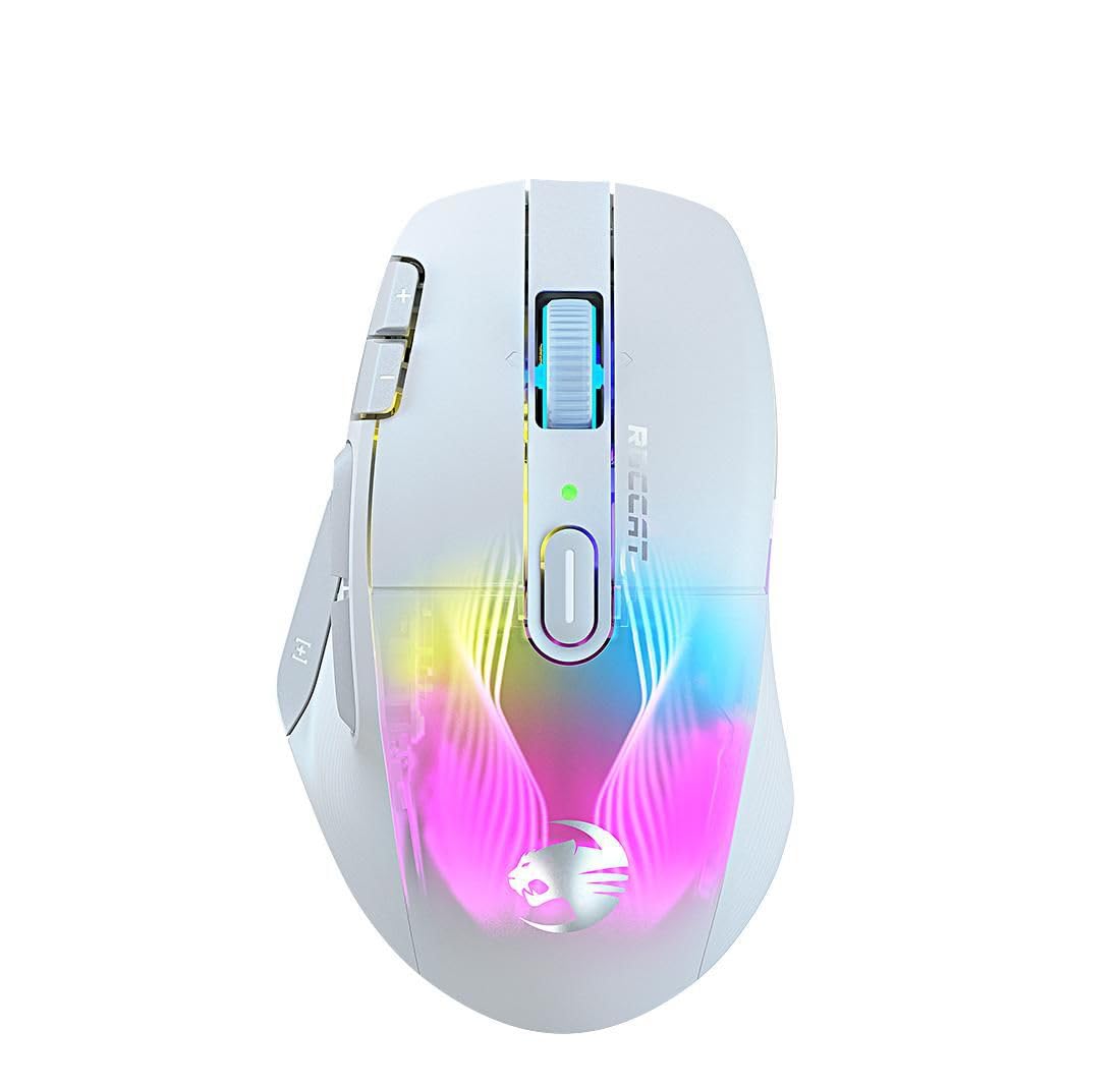 Roccat Kone XP Air bezprzewodowa mysz do gier, 29 programowalnych poleceń i światła AIMO RGB, koło 4D, Biały, ROC-11-446-02