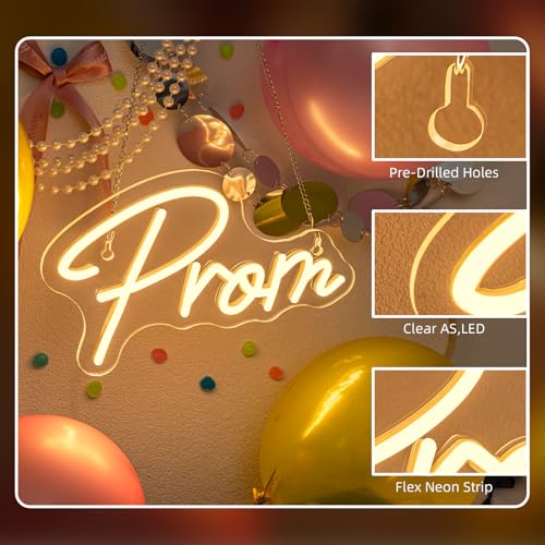 Image of Prom LED Neon Sign Letters Light Up for Graduation Party Wall Decoration | 15.7IN*9.8IN,Five level brightness adjustment,USB power,For Bar,Club,Pub,Commencement Ceremony,Congratulations Graduation