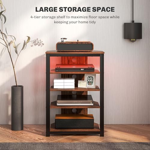 HOMCOM Media Stand with LED 4-Tier Audio Rack AV Media Corner Shelf with Cable Management for DVD Players Game Console TV Box Cable Box Xbox WiFi Router, Brown - Image 6