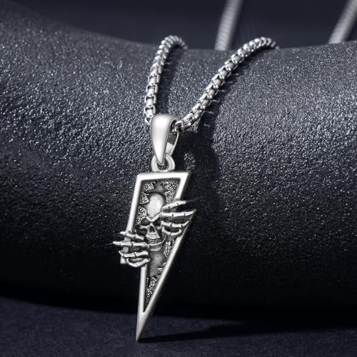 PROESS Skull Necklace 925 Sterling Silver Sun and Moon/Claddagh/Raven Necklace Skeleton Pendant Skull Jewelry Gifts for Women Men for Birthday Christmas3