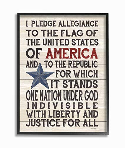 Stupell Industries Pledge Of Allegiance Stars And Stripes Americana Rustic Wood Look Sign Black Framed Wall Art, 16 X 20, Multi-Color #TOP18