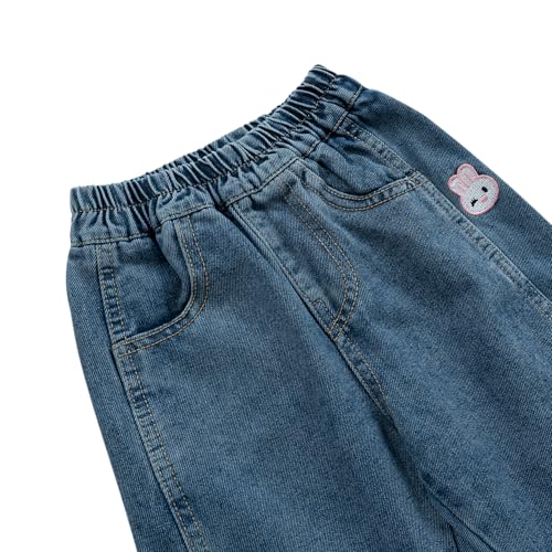 Toddler Little Girls Embroidery Barrel Jeans Kids Casual Denim Joggers Soft Relax Fit Ankle Length Trousers 24M-7Y4