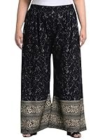 Zavera Women Plus Size Rayon Palazzo with Sparkle Print (9XL, Black)