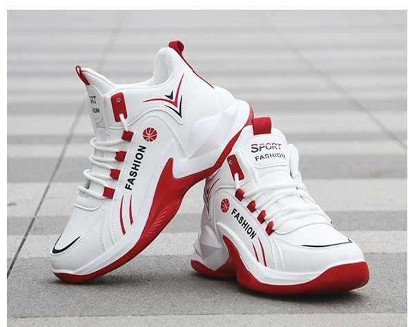 Męskie wysokie buty do koszykówki są oddychające, antypoślizgowe, odporne na zużycie i amortyzujące, idealne do uprawiania sportów na świeżym powietrzu(Red,43 EU)
