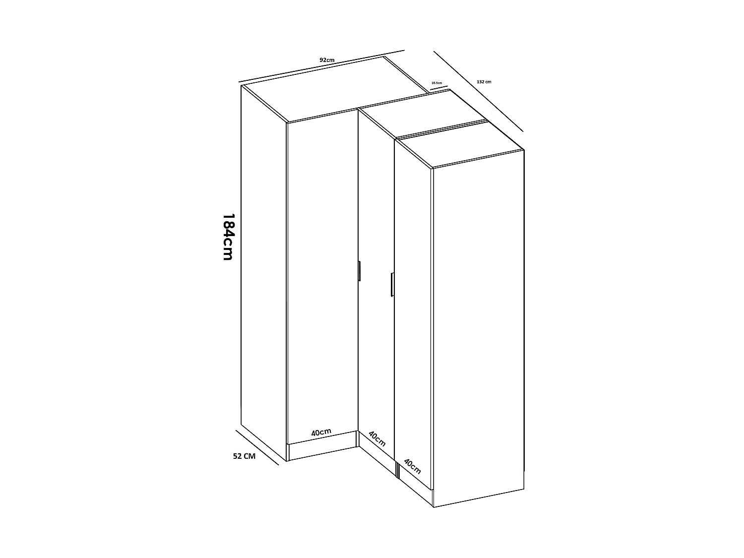 Vente-unique - Armadio angolare 5 ante L173 cm Bianco - LISTOWEL
