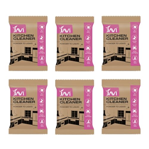Image of JAVI Kitchen Cleaner Powder to Liquid | Eco-Friendly Grease Remover for Kitchen Surfaces | Non-Toxic, Cruelty-Free Cleaning Powder | Plastic-Free Refill Cleaner | (6 Sachet = 3 Ltr)