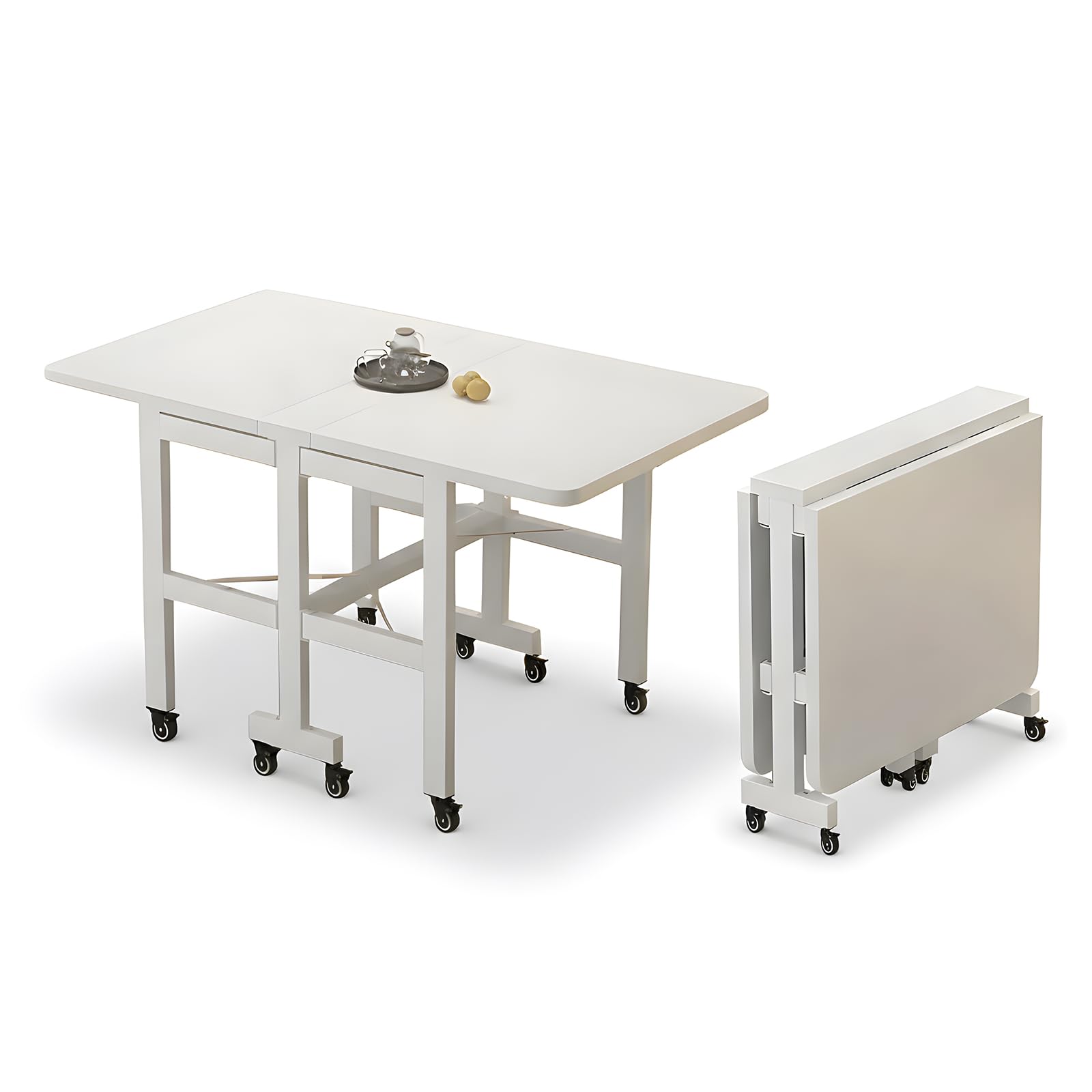 YKLYTBD Folding Dining Table, Movable Multifunctional Extendable Drop Leaf Table with 8 Lockable Wheels, Space Saving Foldable Kitchen Tables for