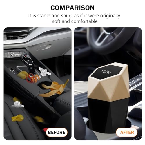 Image of Car Trash Can with Lid, Mini Leakproof Fragrance Vehicle Cup Holder Garbage Bin for Console Door, Small Portable Auto Interior Dustbin Organizer Accessories, Universal Fit (Gold)