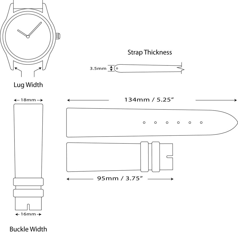 deBeer Brand Smooth Leather Watch Band (Silver or Gold Buckle) - Black 18mm (Extra Long Length)