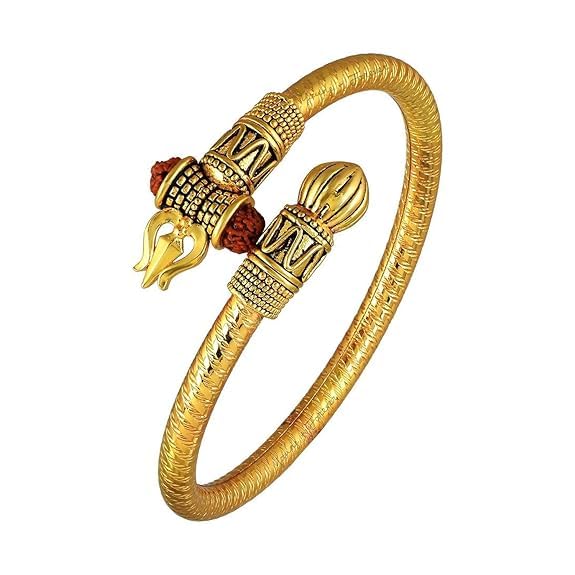 Religious Brass Rudraksha Shiv Om Trishul Damroo Adjustable Free Size Kada Bracelets For Boys And Men