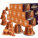 Premium KAFFEE KARAMELL Espresso/Crema, 120 Kaffeekapseln kompatibel mit Nespresso Maschinen, aromatisierte Kaffeekapseln mit Karamellaroma, 100% recycelbar, fruchtiger Geschmack by La Natura